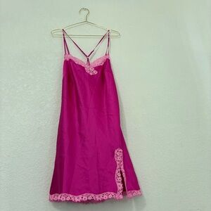 Victoria’s Secret Hot Pink Satin Lace Slip Dress
